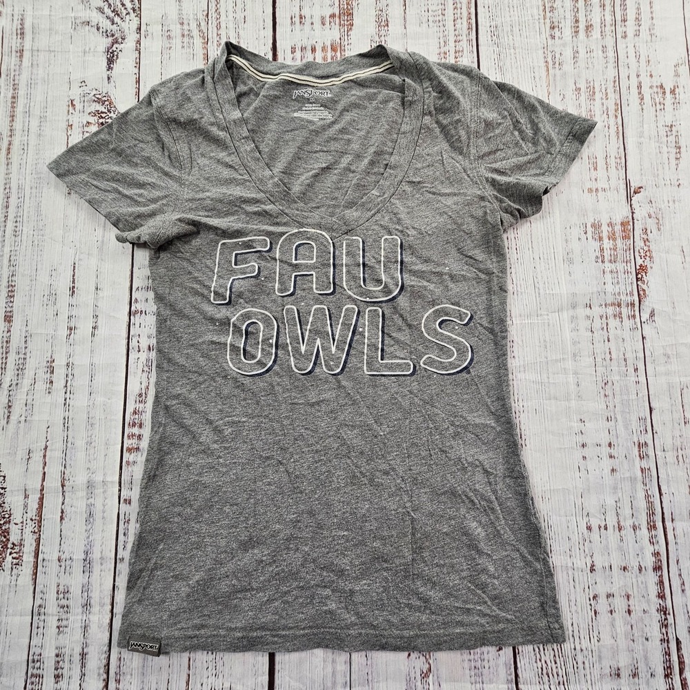FAU Owls Jansport Gray Short Sleeve Cotton V-Neck T-Shirt Women's M